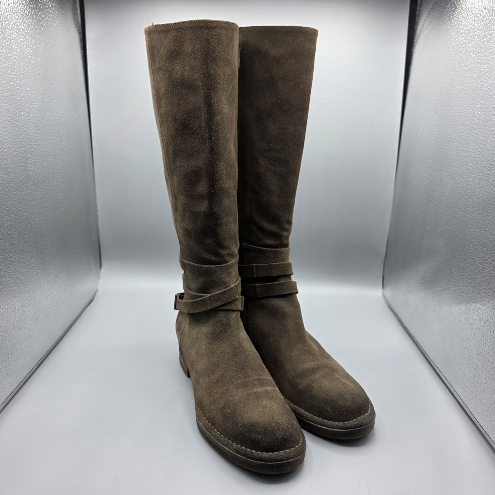 Alberto Fermani Boots‎ Womens 37 Brown Leather Suede Riding Tall Distressed Zip